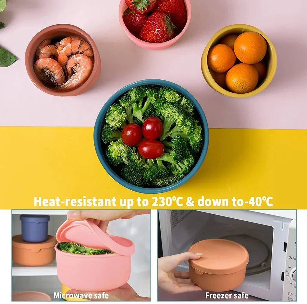 Silicone Food Storage Containers with Lids – Reusable Airtight Lunch & Snack Bento Boxes