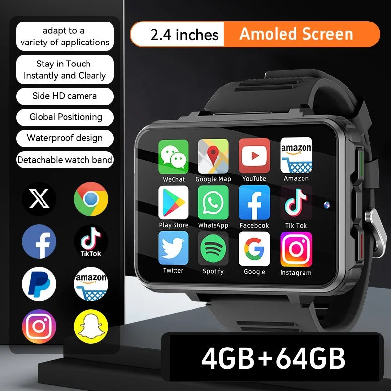 GoldenSpike VP999 4G Smartwatch – Dual Camera, 2.4" AMOLED Display, GPS, WiFi, 64GB ROM, Android 10.7 Watch Phone for Men
