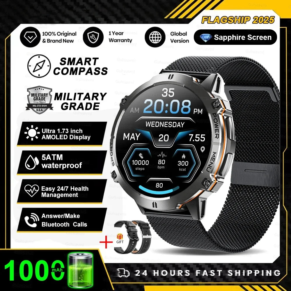 KULANNDER T-Rex 3 Military Smart Watch – 1.43" AMOLED, Waterproof, GPS, Bluetooth Call, Fitness & Health Tracker