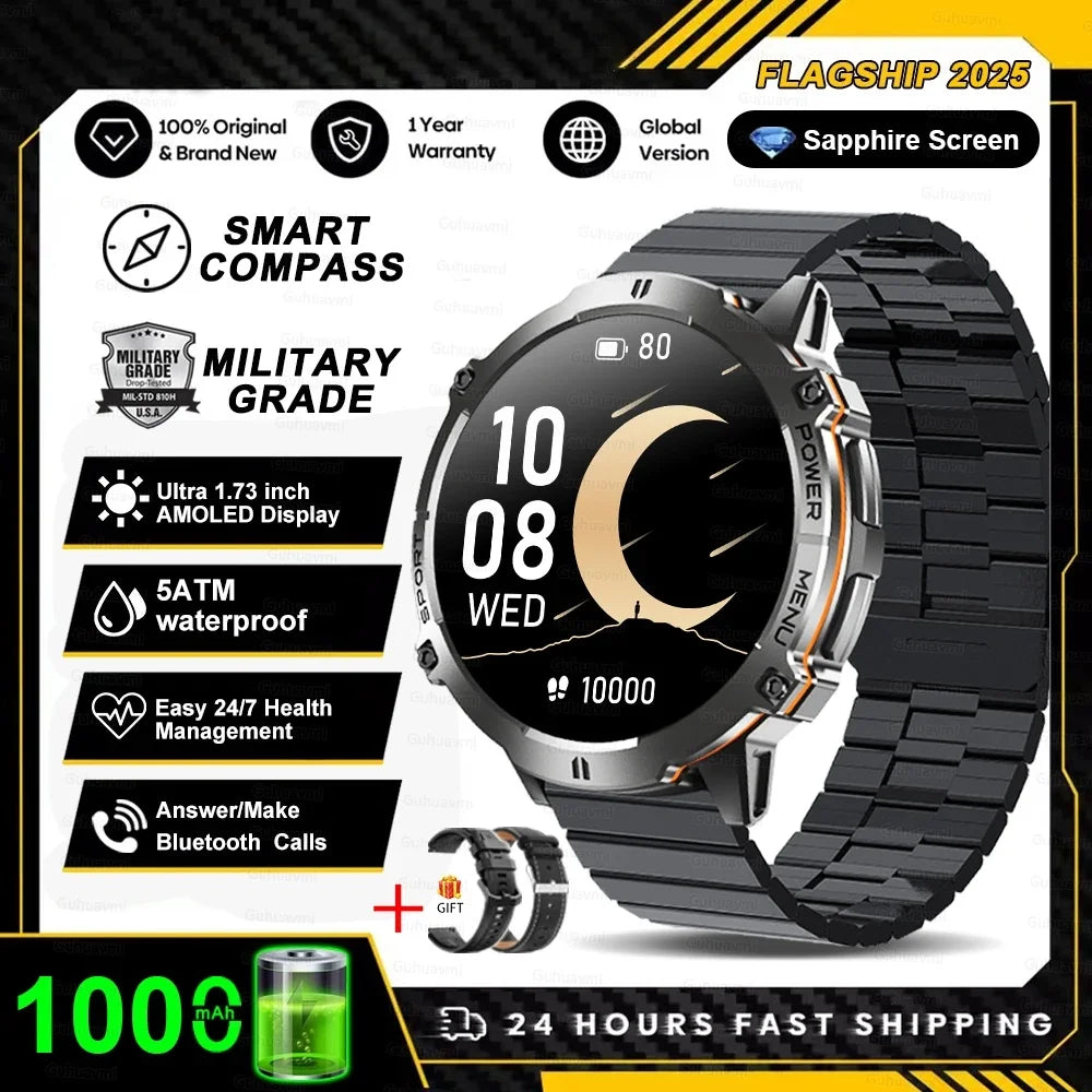 KULANNDER T-Rex 3 Military Smart Watch – 1.43" AMOLED, Waterproof, GPS, Bluetooth Call, Fitness & Health Tracker
