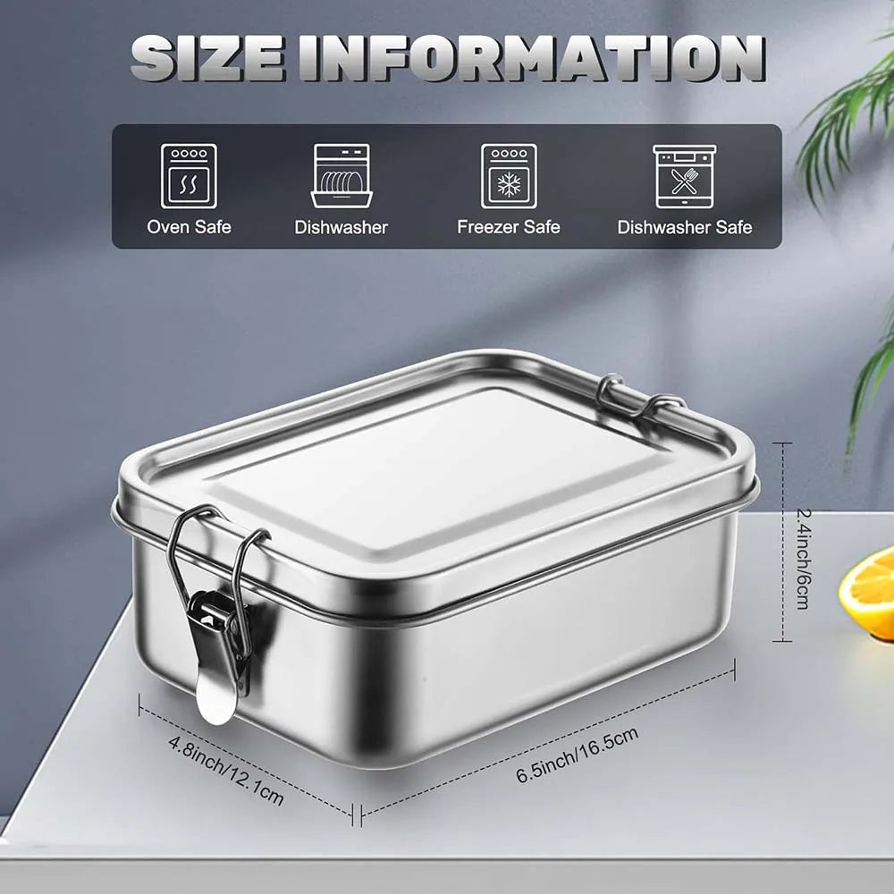 4-Piece Stainless Steel Bento Boxes – Lockable Metal Lunch & Snack Containers