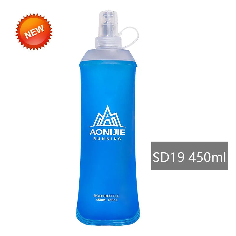 AONIJIE 250ml/500ml/600ml Soft Folding Water Bottle – Collapsible TPU Flask for Running, Hiking & Hydration Packs
