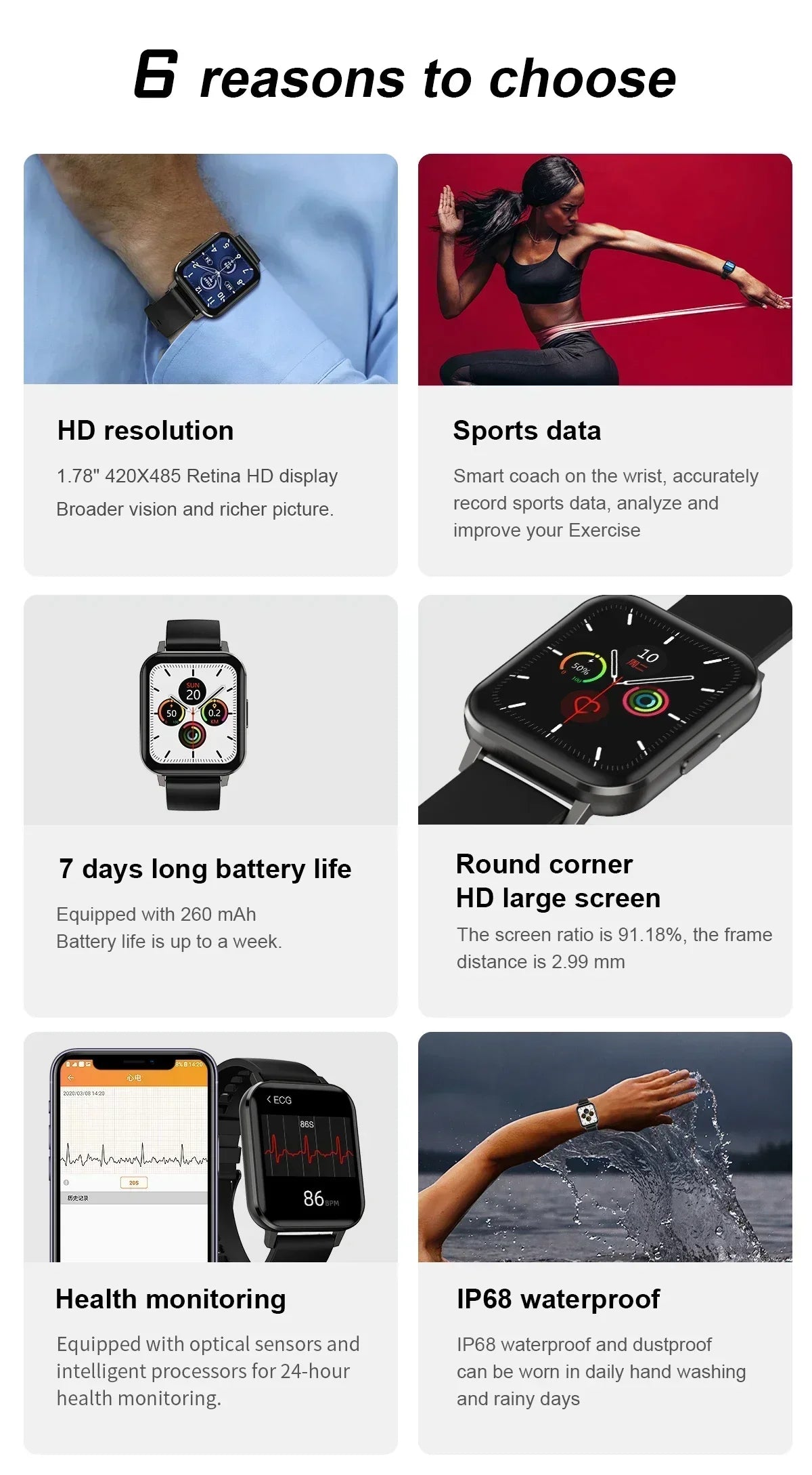 Zordai DTX 2024 Smartwatch – 1.78" Full Touch Fitness Tracker, Heart Rate & Sleep Monitor, IP67 Waterproof for Men