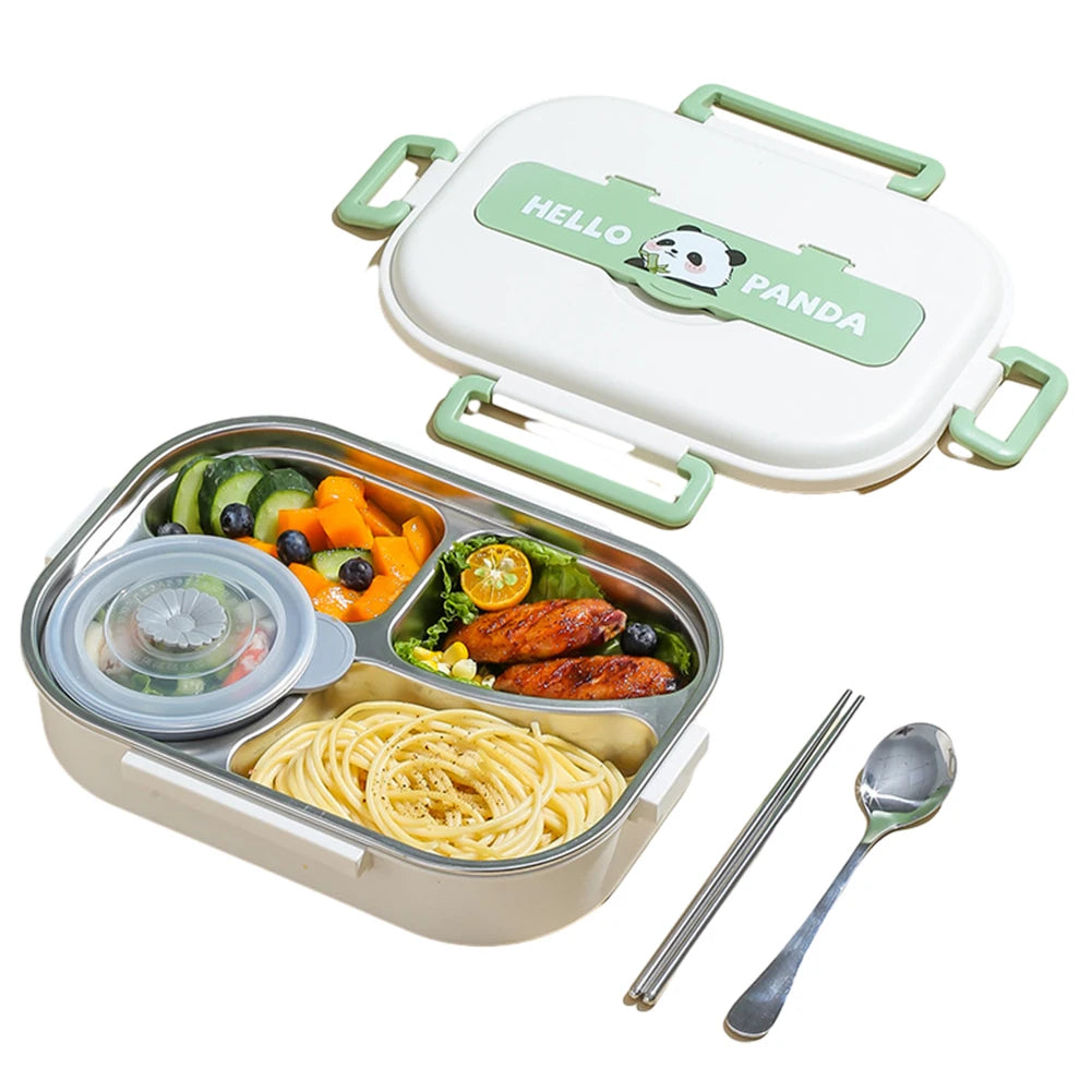 Stainless Steel Leakproof Lunch Box – Microwave Safe Bento with 2/4/5 Compartments (Panda Design)