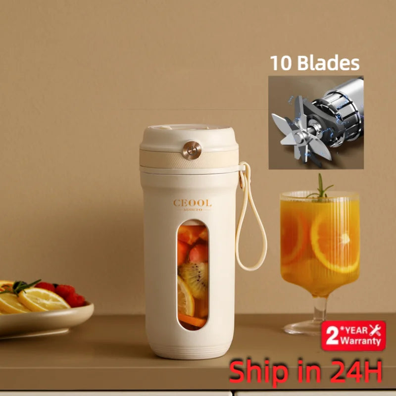 Portable Electric Blender – 350ml USB Rechargeable Smoothie & Juice Maker (4/10 Blade Options)