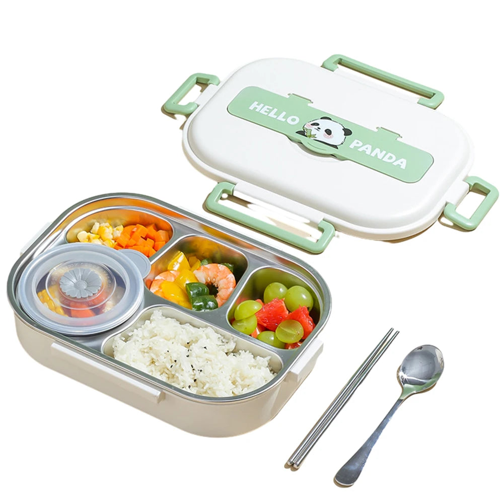 Stainless Steel Leakproof Lunch Box – Microwave Safe Bento with 2/4/5 Compartments (Panda Design)