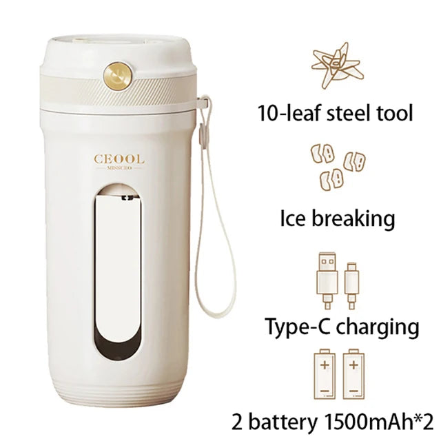 Portable Electric Blender – 350ml USB Rechargeable Smoothie & Juice Maker (4/10 Blade Options)