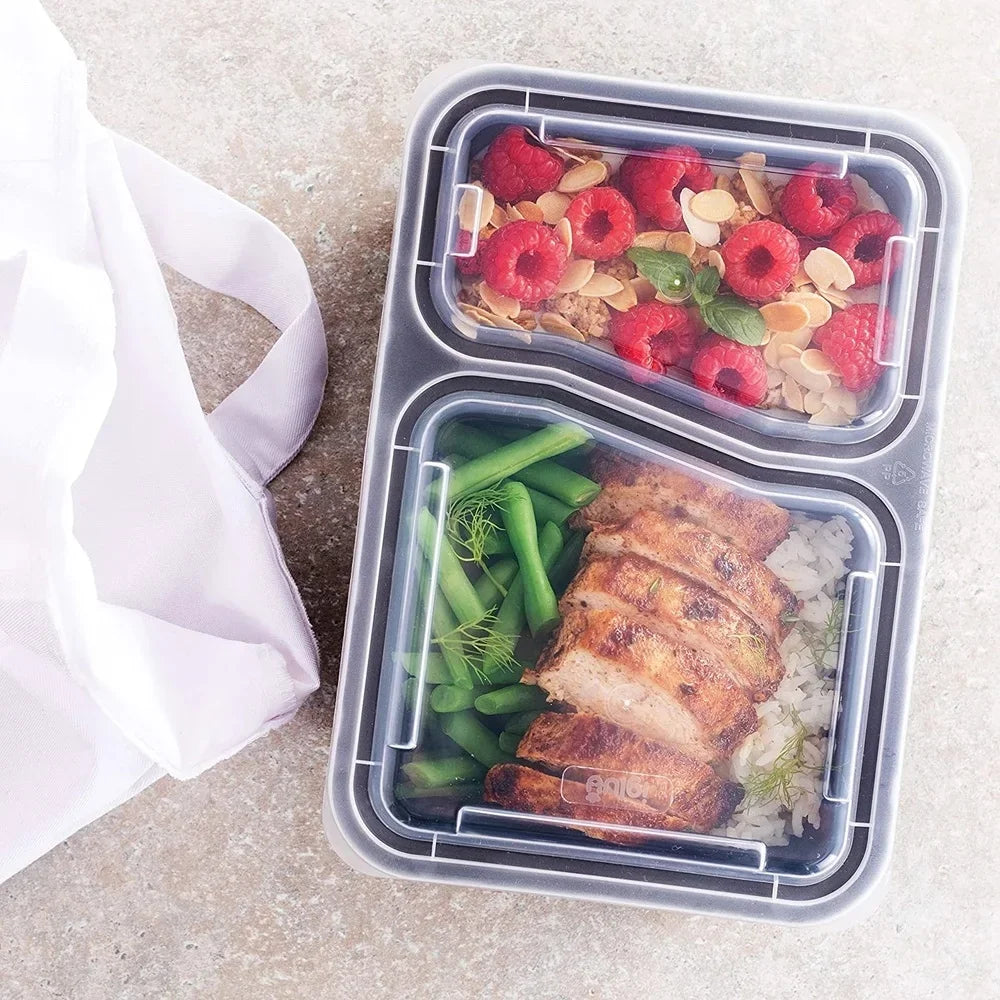 2-Compartment BPA-Free Meal Prep Containers – Rectangular Stackable Lunch Boxes (Microwave & Freezer Safe)