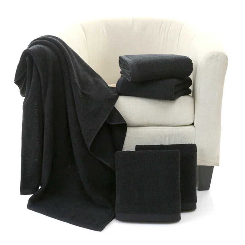 5-Piece 35x75cm 100% Cotton Black Face Towel Set – Soft, Highly Absorbent, Hotel & Corporate Gift Hand Towels
