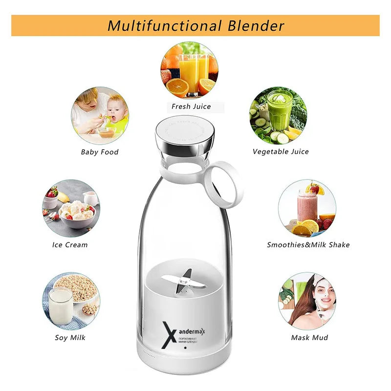 Mini Portable Blender – USB Rechargeable 350ml Juicer Cup with 4 Blades