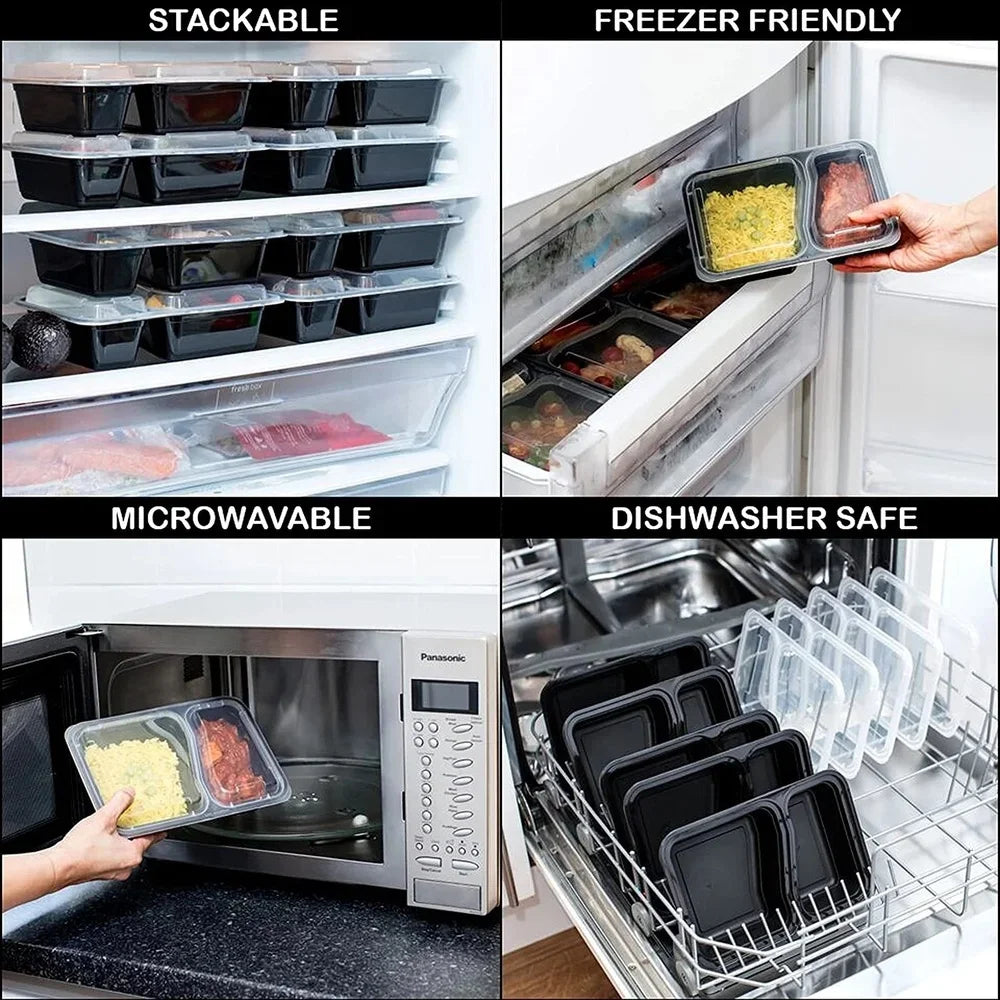 2-Compartment BPA-Free Meal Prep Containers – Rectangular Stackable Lunch Boxes (Microwave & Freezer Safe)