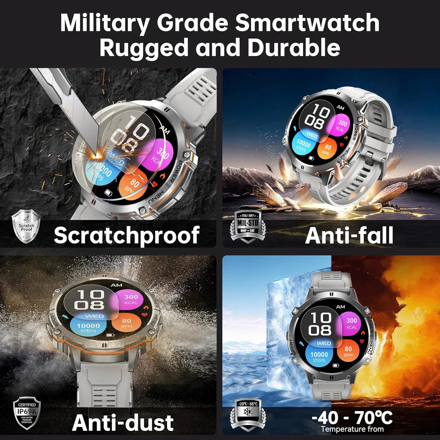 KULANNDER T-Rex 3 Military Smart Watch – 1.43" AMOLED, Waterproof, GPS, Bluetooth Call, Fitness & Health Tracker