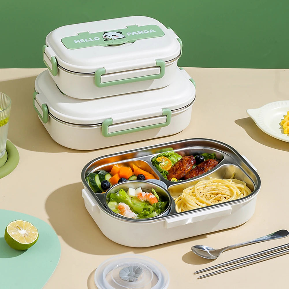Stainless Steel Leakproof Lunch Box – Microwave Safe Bento with 2/4/5 Compartments (Panda Design)