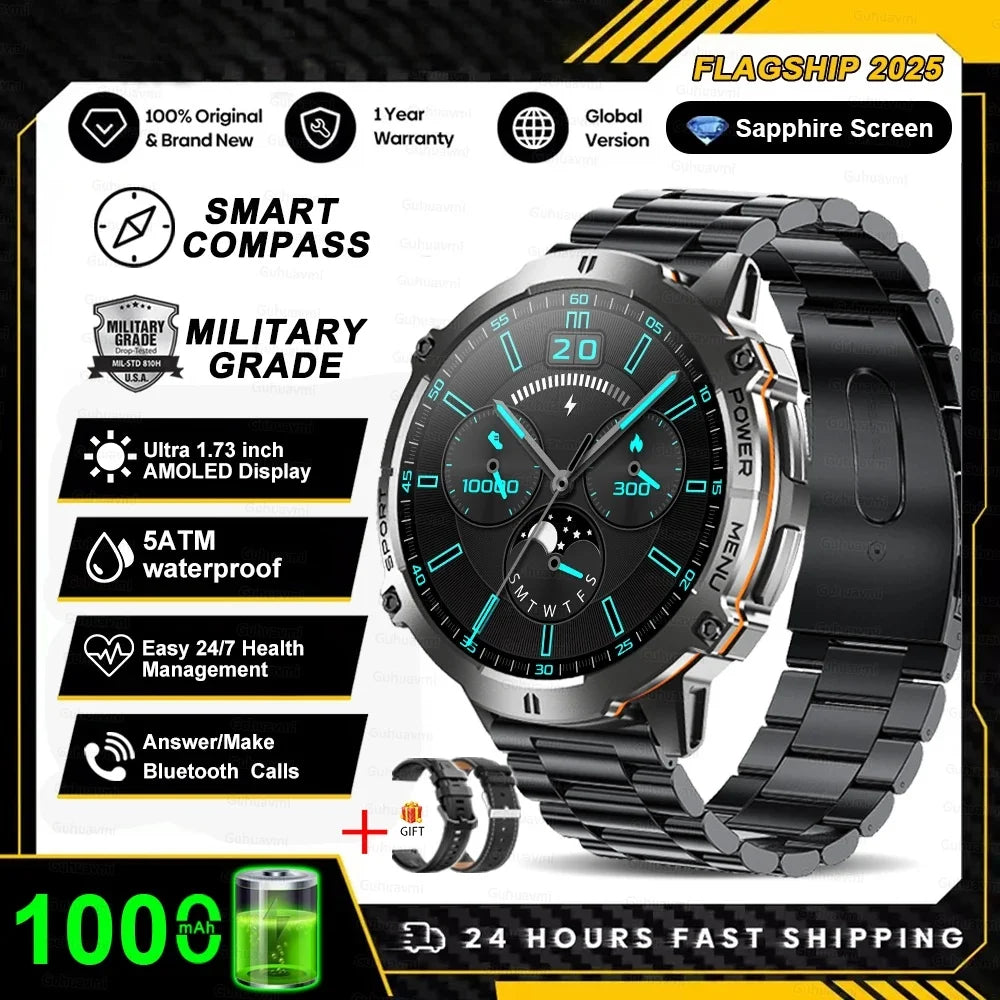 KULANNDER T-Rex 3 Military Smart Watch – 1.43" AMOLED, Waterproof, GPS, Bluetooth Call, Fitness & Health Tracker